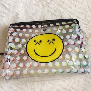 PINK Smiley Face Large Makeup Bag Rainbow Cosmetic Bag